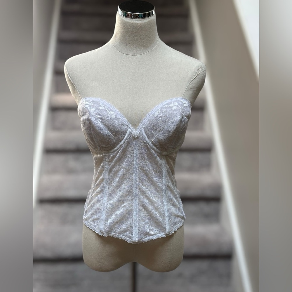 Vintage Carnival Union-Made White‎ Lace Bustier Corset Top Women’s 38C Boudoir